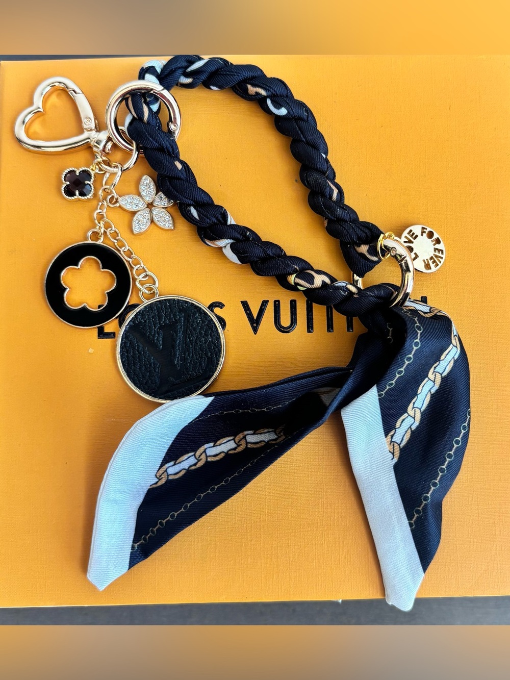 Louis Vuitton Monogram Disc, Twilly, Rhinestone, enamel flower bag charm